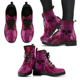 Oriental Skull, Gothic Hiking Boots, Women's Boots, Vegan Leather, Combat Style Boots, Emo Punk Boots, Goth Winter Boots