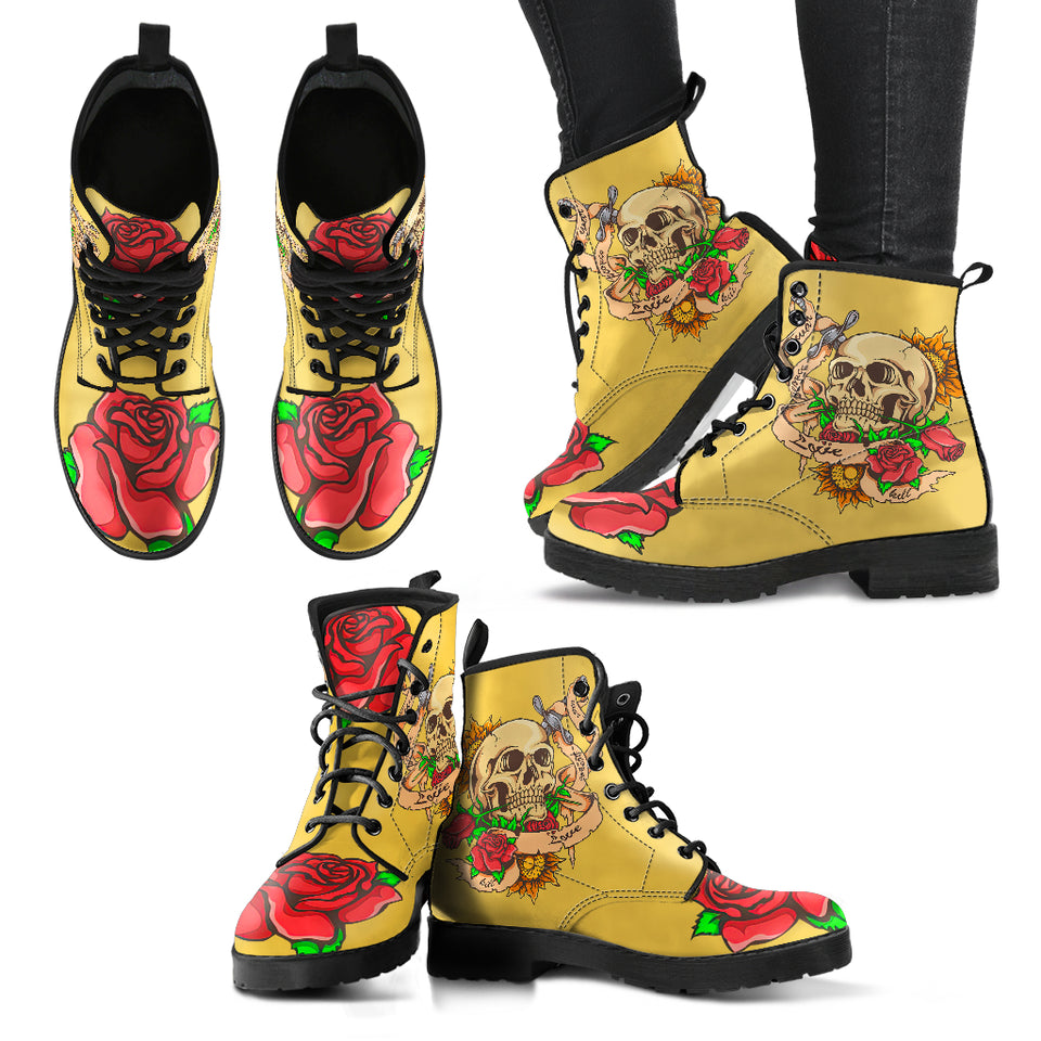 Polar Boots, Sugar Skull, Women's Boots, Yellow Color, Lace Up Boots