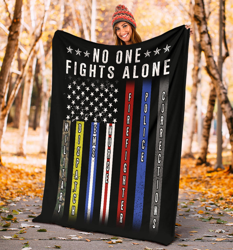 No One Fights Alone First Responders Thin Line American Flag