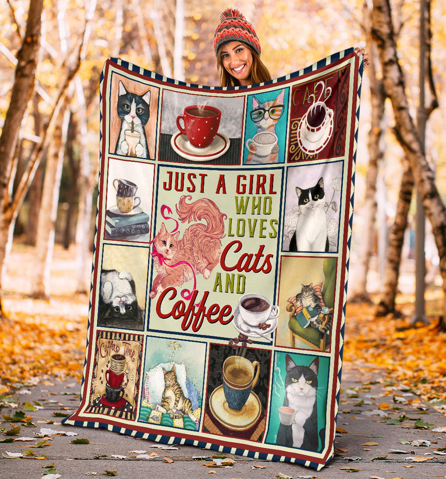 A Girl Who Loves Cats And Coffee Blanket