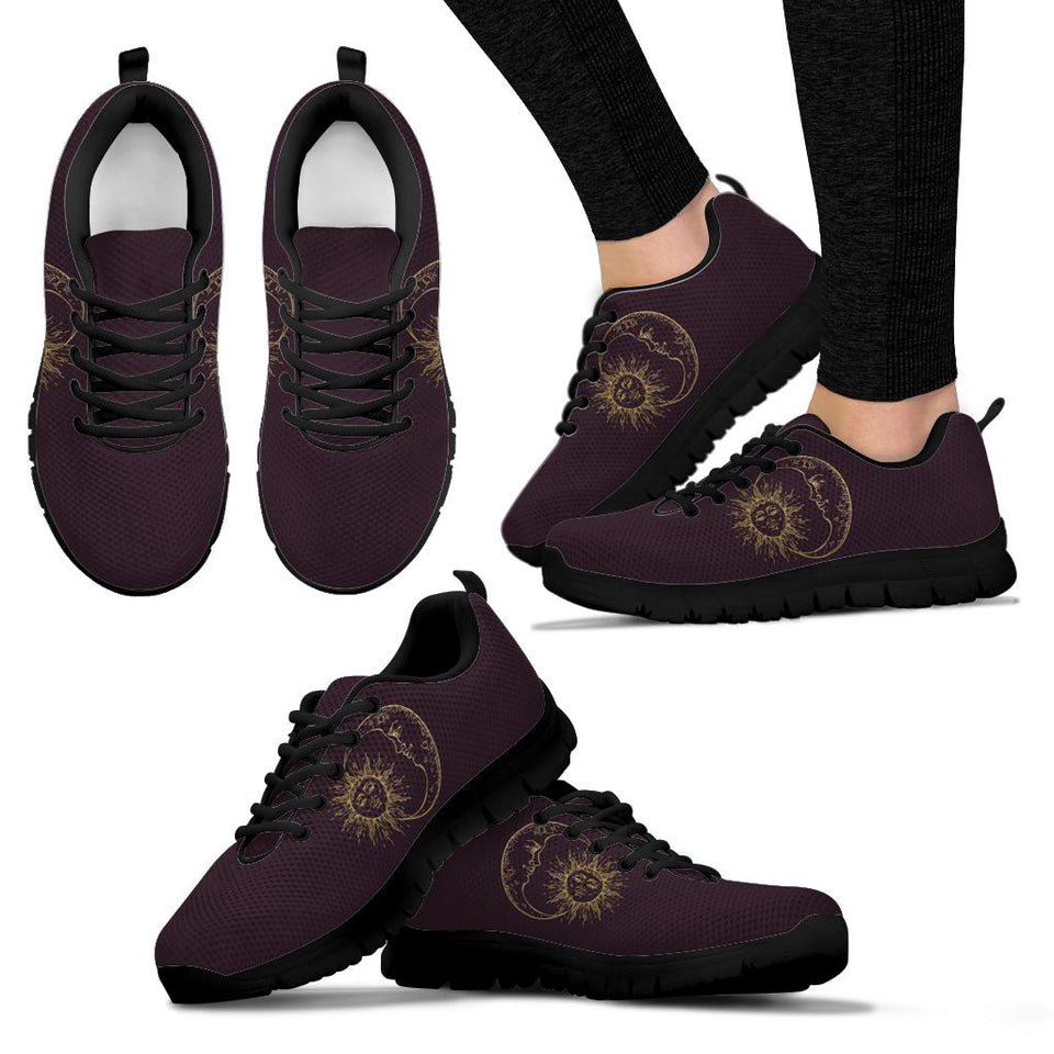 Sun Moon Mandala, Gold Burgandy Wine, Women's Boots