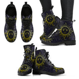 Sun and Moon, Mandala Design, Women's Boots, Vegan Leather, Combat Style Boots