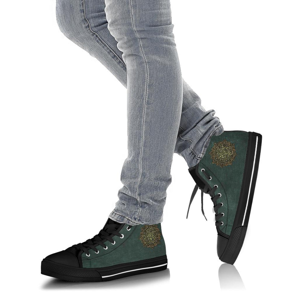 Green Mandala Boots, Leather Boots Women