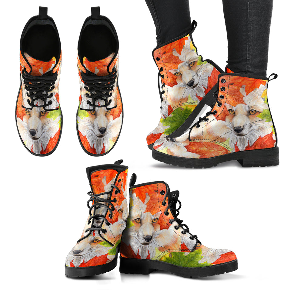 Women Combat Boots, DOGO Red Fox Winter Boot, Vegan, Animal Print Boots