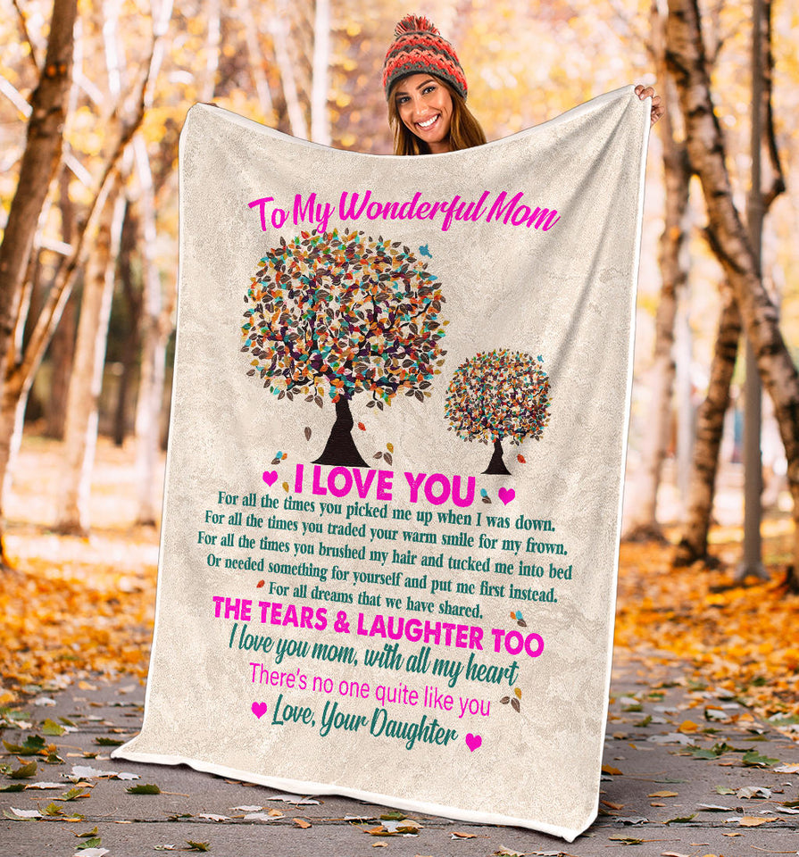 to My Wonderful MOM I Love You 3D Pattern Custom Fleece Photo Blanket Fan Gift for Mom Mother