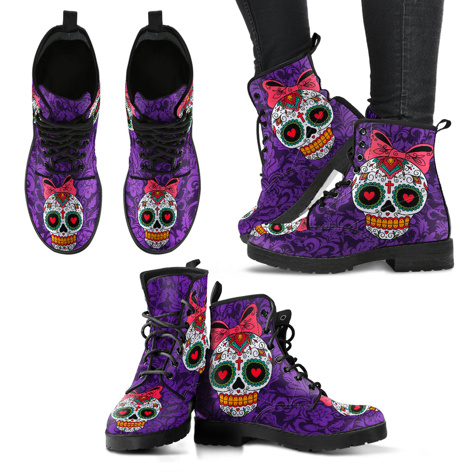 Sugar Skull Design, Womens Leather Boots, Womens Skull boots trai