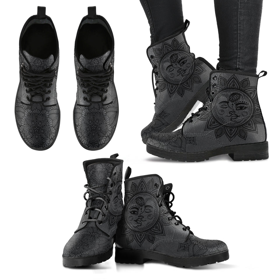 Grey Sun and Moon, Handcrafted boots, Vegan Leather, ankle Boots women, Festival Boots, Bohemian Style, Hippie Boots, Hikers Boots women