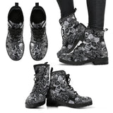 Black & White Skulls, Vegan Leather, Leather Boots Women, Handcrafted Boots, Floral, Bohemian boots, Hipster, Womens Printed Shoes