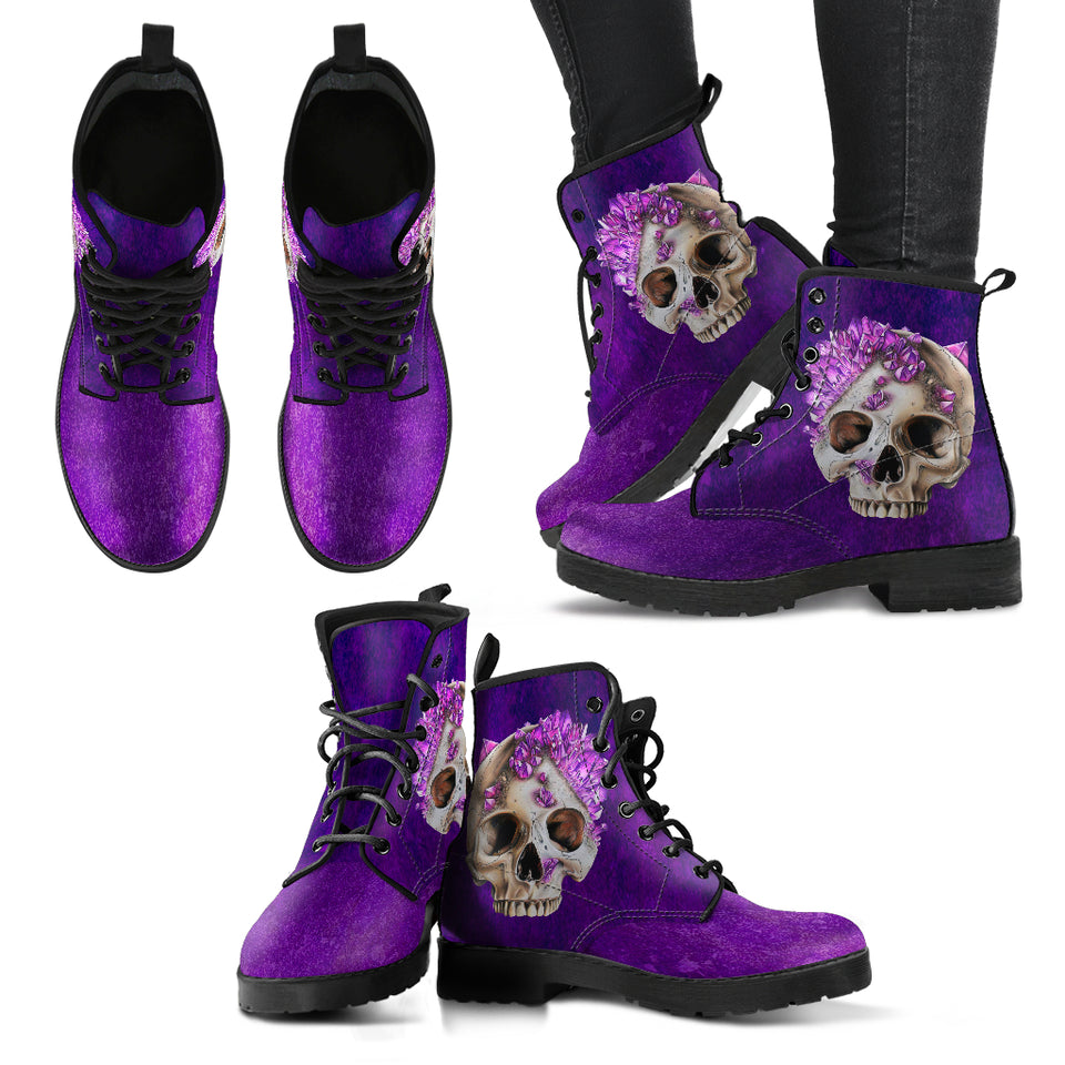 Crystal Skull, Gothic Hiking Boots, Women's Boots, Vegan Leather, Combat Style Boots, Emo Punk Boots, Goth Winter Boots