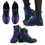 Purple Sun and Moon, Womens Leather Boots, Purple Lotus Mandala, Sun Silhouette