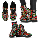 Sugar Skull Flowers, Mexican Skull, Women's Boots, Vegan Leather, Combat Style Boots, Lolita Combat Boots, Day Of The Dead