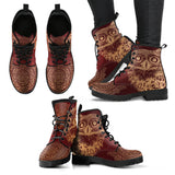 Golden Owl, Mandala, Hippie, Women Leather Boots, Streetwear, Handmade crafted, Vegan Leather, Dream Catcher, Women Girl Gift, Classic Boot