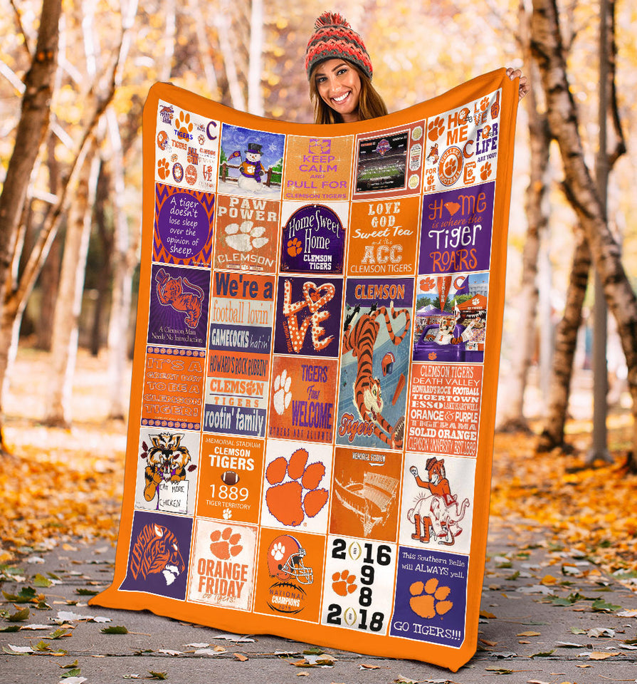 Clemson Tiger Fleece Sherpa Throw Blanket