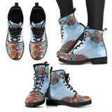 Blue Paisley Mandala, Leather Boots Women, Multicolour Mandala