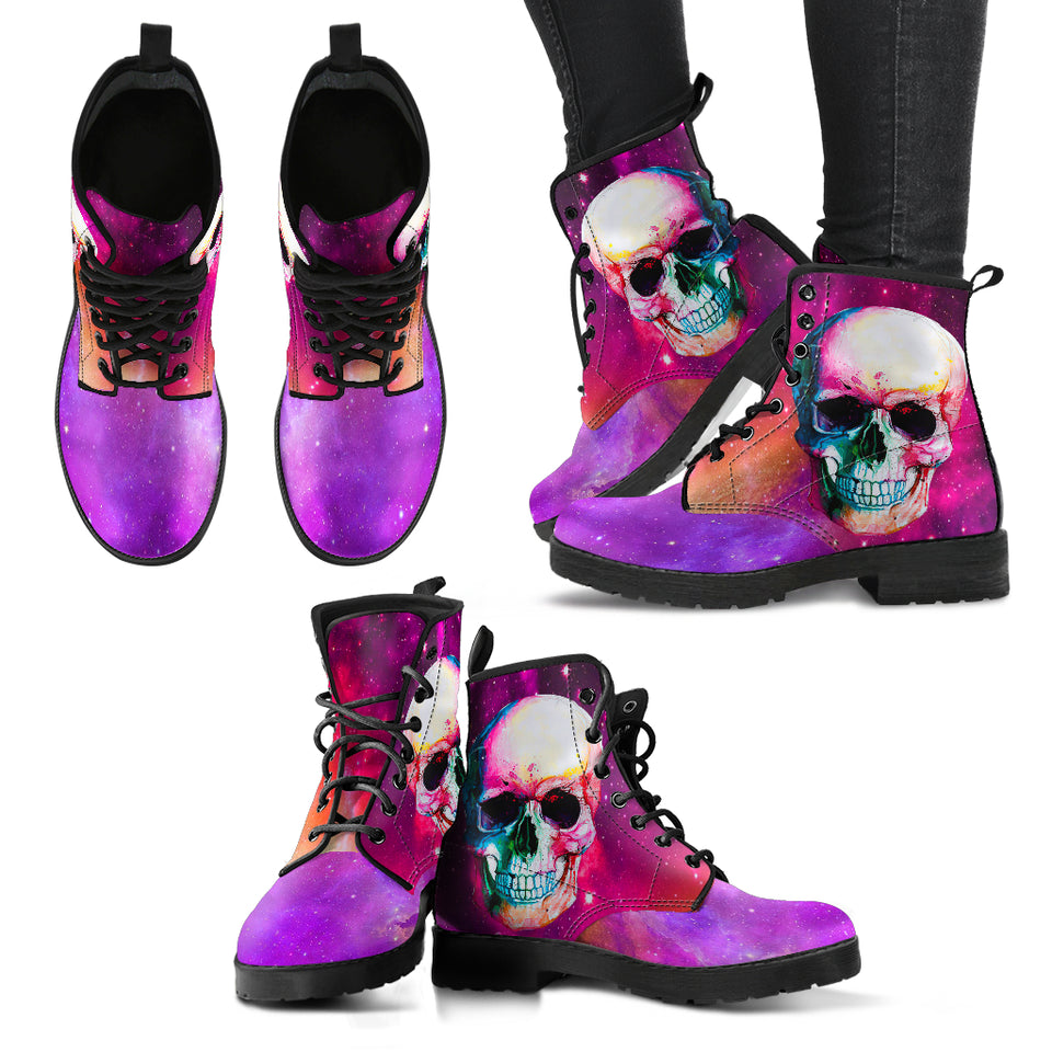 Skull and Galaxy, Gothic Hiking Boots, Women's Boots, Vegan Leather, Combat Style Boots, Emo Punk Boots, Goth Winter Boots