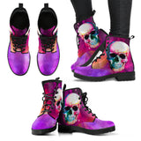 Skull and Galaxy, Gothic Hiking Boots, Women's Boots, Vegan Leather, Combat Style Boots, Emo Punk Boots, Goth Winter Boots