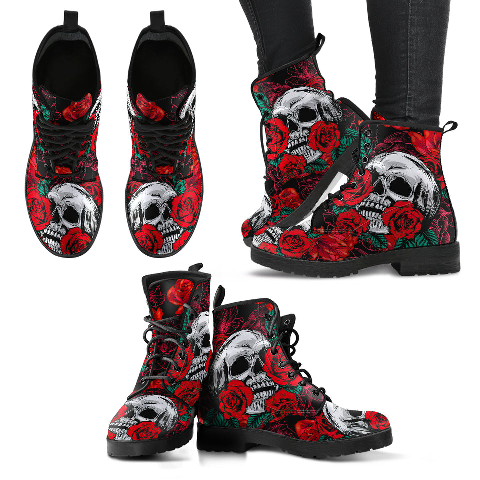 Skull Rose Design, womens Leather Shoes, skull boots women, Handmade Shoes, Womens Winter Boots, Rain Boots women, Bohemian Style