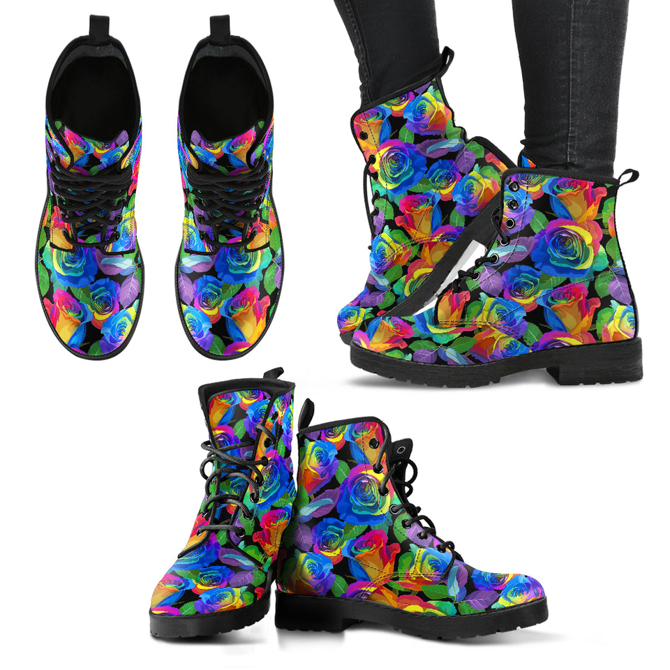 Colorful Floral, Womens Leather Boots