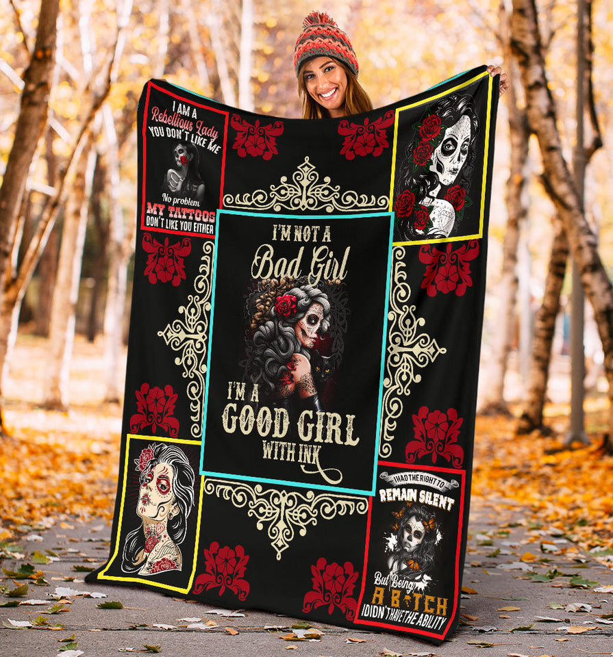 Sugar Skull Blanket Good Girl With Ink Quilt