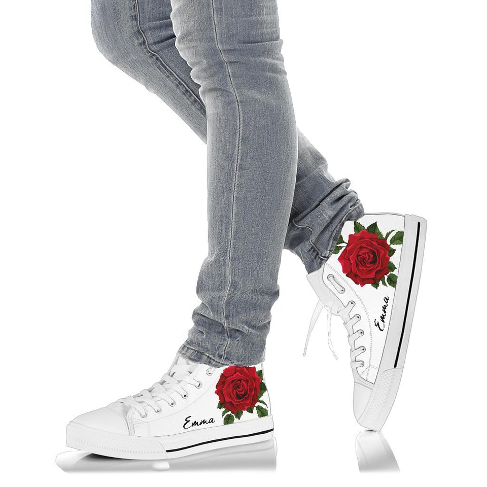 Red Rose Shoes, Rose Print Sneakers, Rose Shoes, Custom High Tops Sneakers For Adults Women & Girls