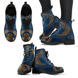 Gold Boho Moon, Blue Leather Boots, Vegan Leather, Custom Leather Boots