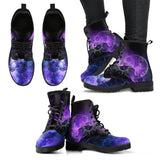 Sun and Moon Sky, Galaxy Cosmos Clouds, Women's Boots, Vegan Leather, Combat Style Boots, Purple Pink Silver, Hippie Gypsy Fairy