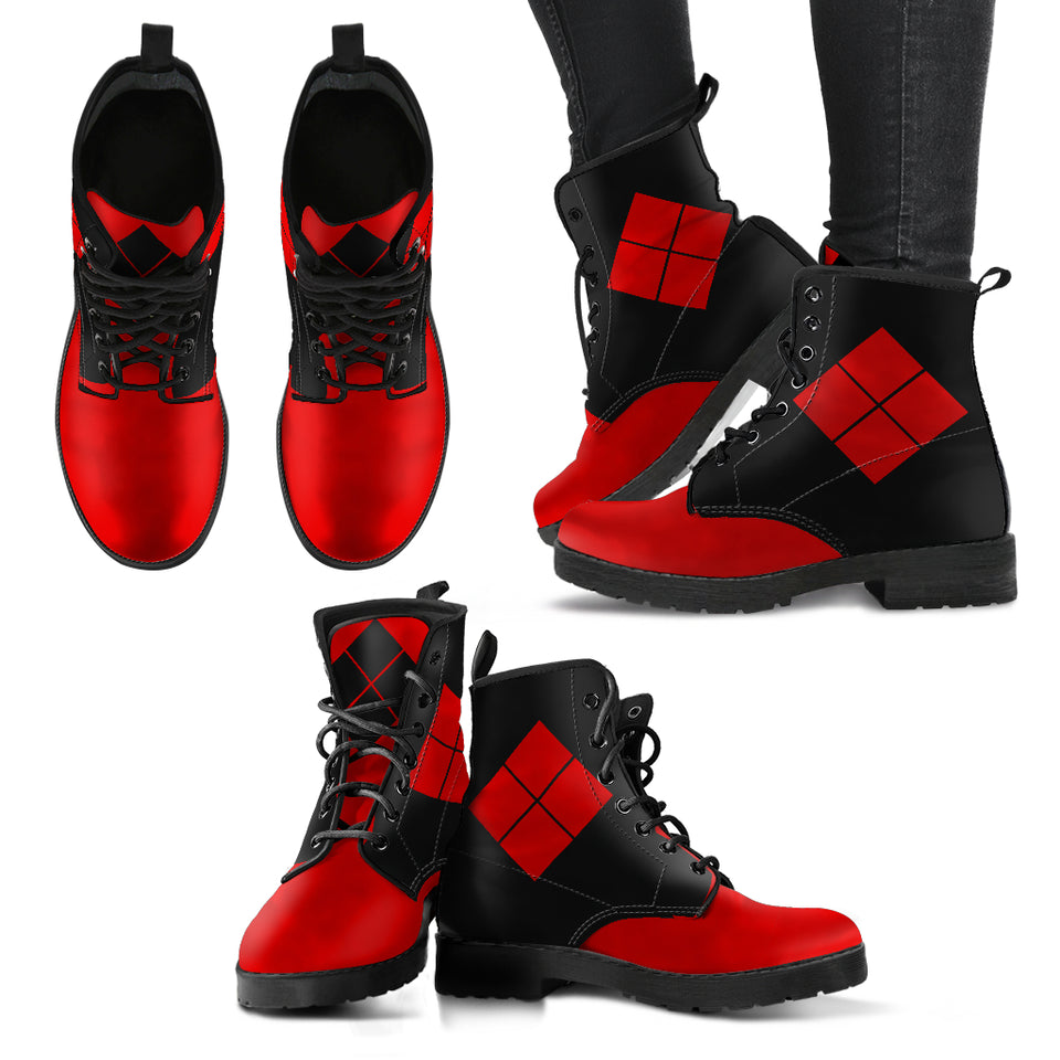 Harley Quinn Inspired Opposites Vegan Boots Left