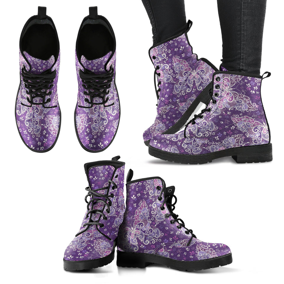 Purple Butterfly, Leather Boots Women, Vegan Leather, Hippie Boots, Handmade Crafted, Rain Boots, Womens Winter Boots, Lace Up Boots