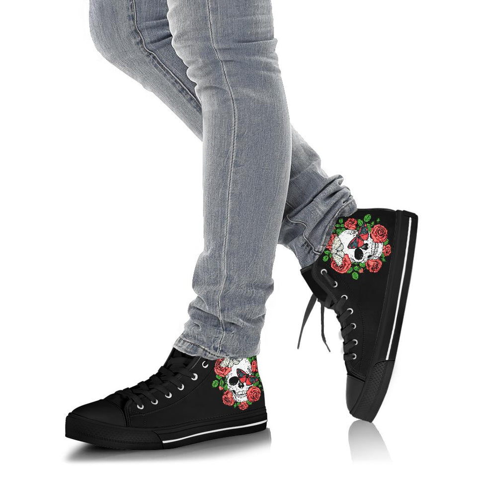 Skull and Roses, Gothic Hiking High Top Shoes - up lai