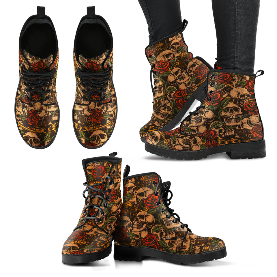 Flower Skull, Womens Leather Boots, Vegan Leather, Floral, Handmade Crafted, Hippie, Lace up Boots, Rain Boots, Classic Boot