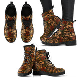 Flower Skull, Womens Leather Boots, Vegan Leather, Floral, Handmade Crafted, Hippie, Lace up Boots, Rain Boots, Classic Boot