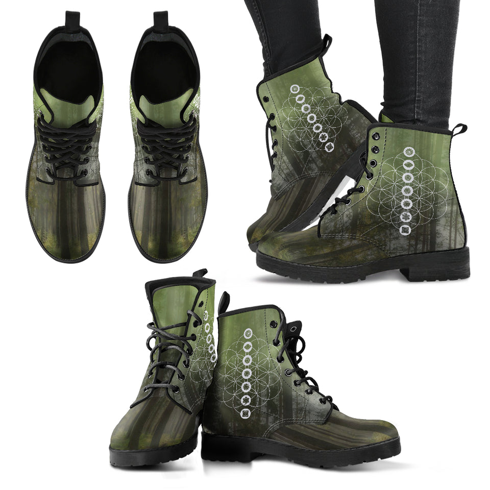 Womens Leather Boots, Tree Of Life, Handmade Crafted, Chakra, Streetwear, Vegan leather, Custom Printed, Rain Boots, Hippie, Classic Boot