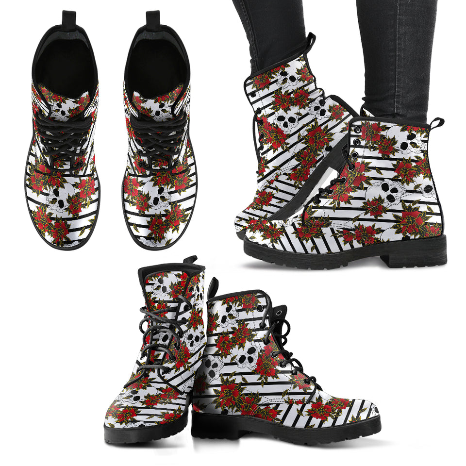 Rose Skull, Gothic Hiking Boots, Women's Boots, Vegan Leather, Combat Style Boots, Emo Punk Boots, Goth Winter Boots, Gothic Military boot