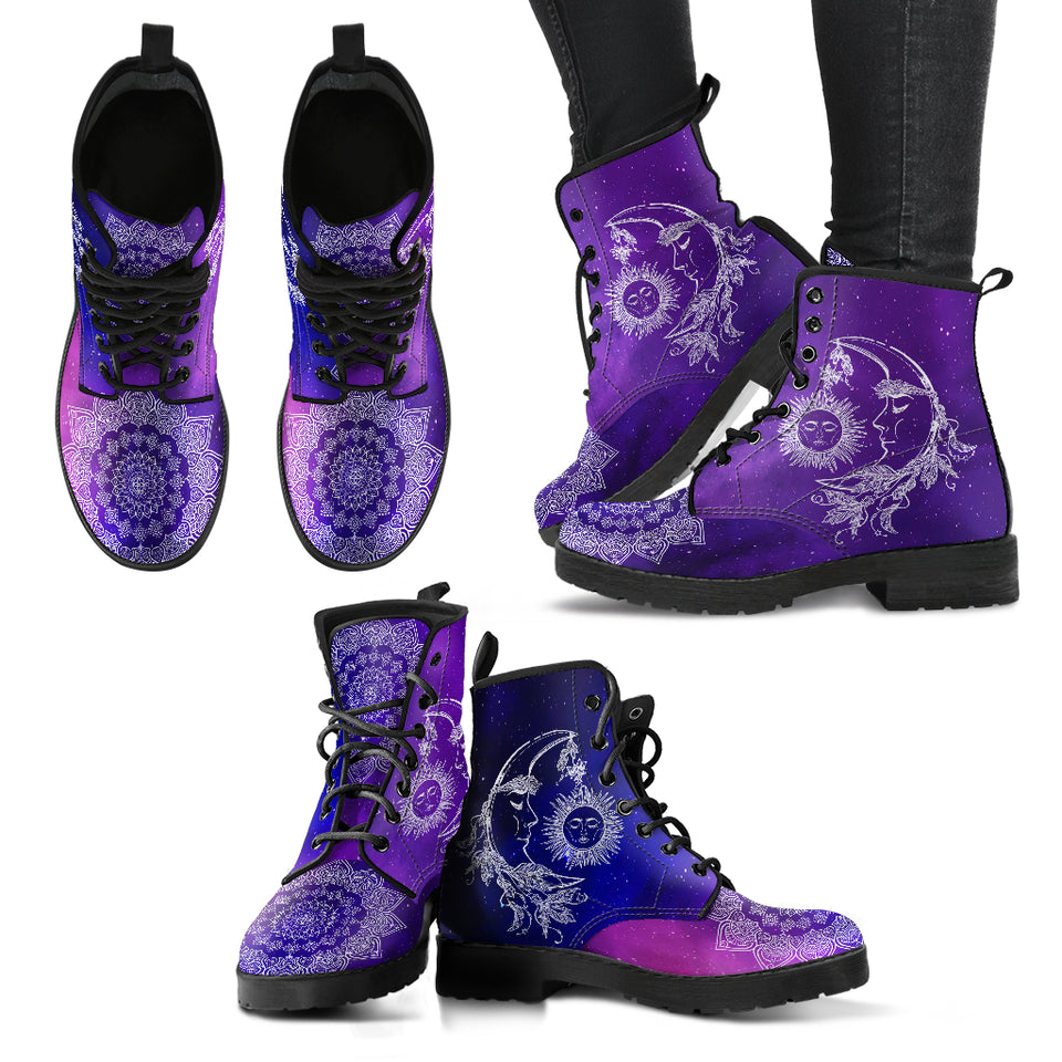 Sun and Moon Galaxy Handcrafted Women's Booties Vegan-Friendly Leather Boots