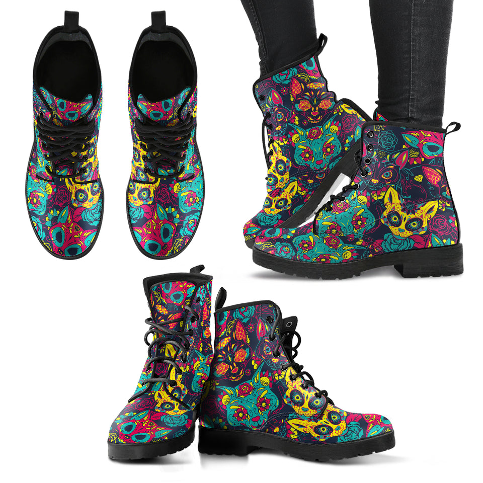 Skull Cat, Leather Shoes, Womens Skull Boots, Vegan Leather Boots, Winter Boots, Rain Boots Womens, Bohemian Shoes, Hippie Boots - up lai