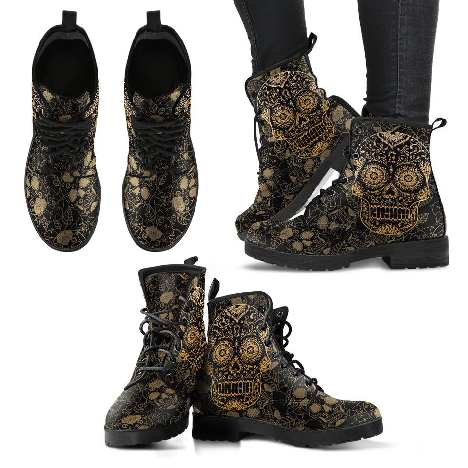 Black Sugar Skull, Dia De los Muertos, Women's Boots, Vegan Leather, Combat Style Boots, Lolita Combat Boots, Day Of The Dead