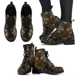 Black Sugar Skull, Dia De los Muertos, Women's Boots, Vegan Leather, Combat Style Boots, Lolita Combat Boots, Day Of The Dead