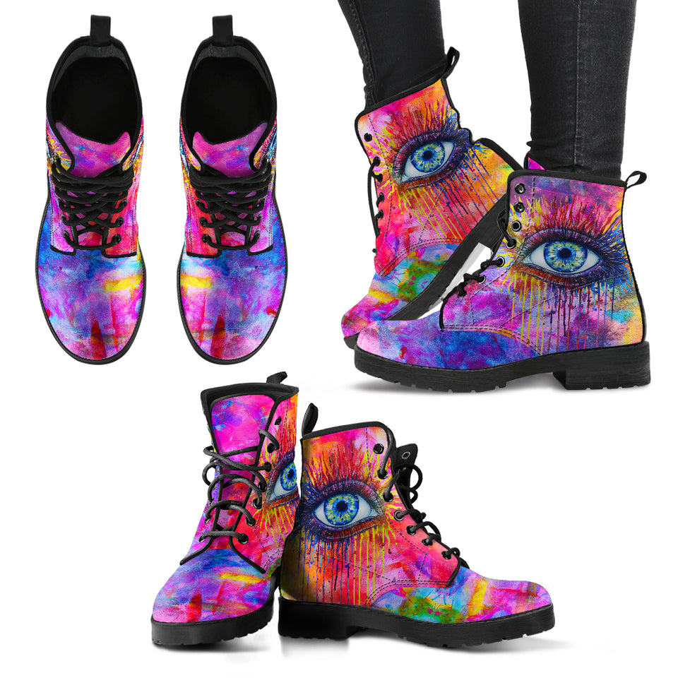 Rainbow Eye, Womens Leather Boots, Handmade Shoes, Ankle Boots Women