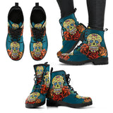 Sugar Skull Design, Womens Leather Boots, skull boots, Lace Up Boots, Winter Boots, Womens Rain Boots, Custom boots, Vegan Leather Boots
