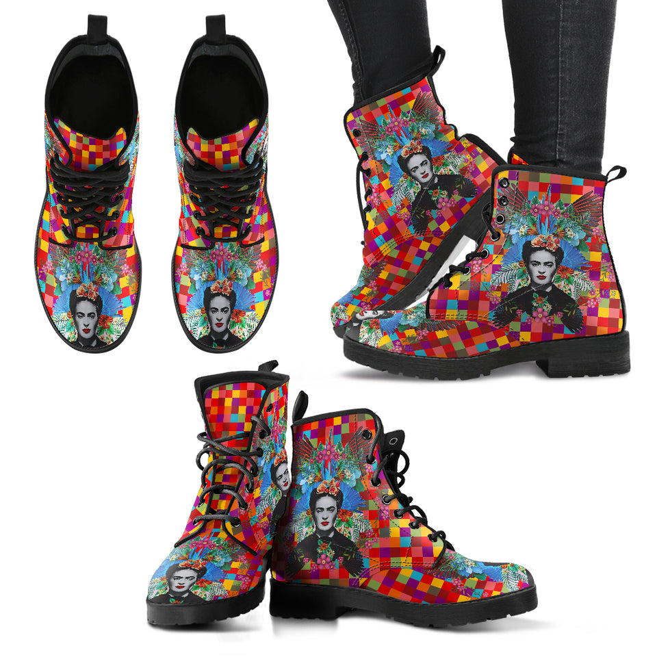 Frida, Kahlo, Women's Vegan Leather Boots designed by SJB