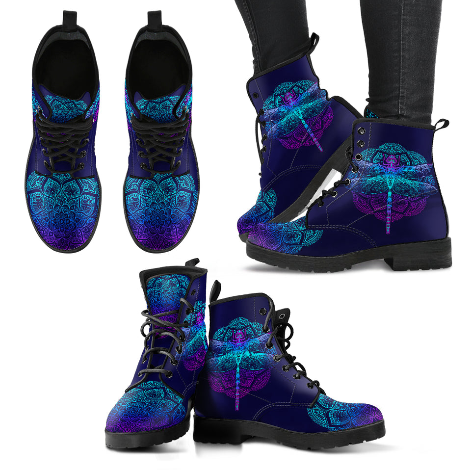 Handcrafted Boots, Dragonfly Mandala Boots, Dragonfly Mandala Shoes, Handmade Shoes, Mens Womens Shoes
