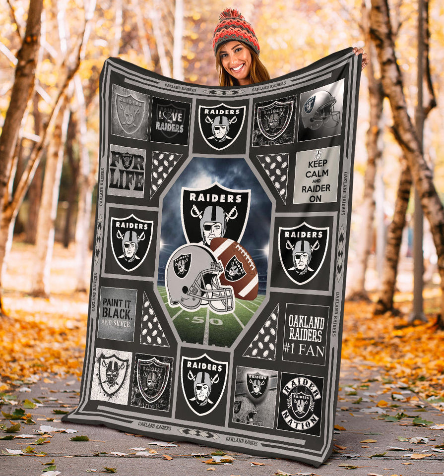 Oakland Raiders Quilt Blanket Fleece Sherpa Throw Blanket