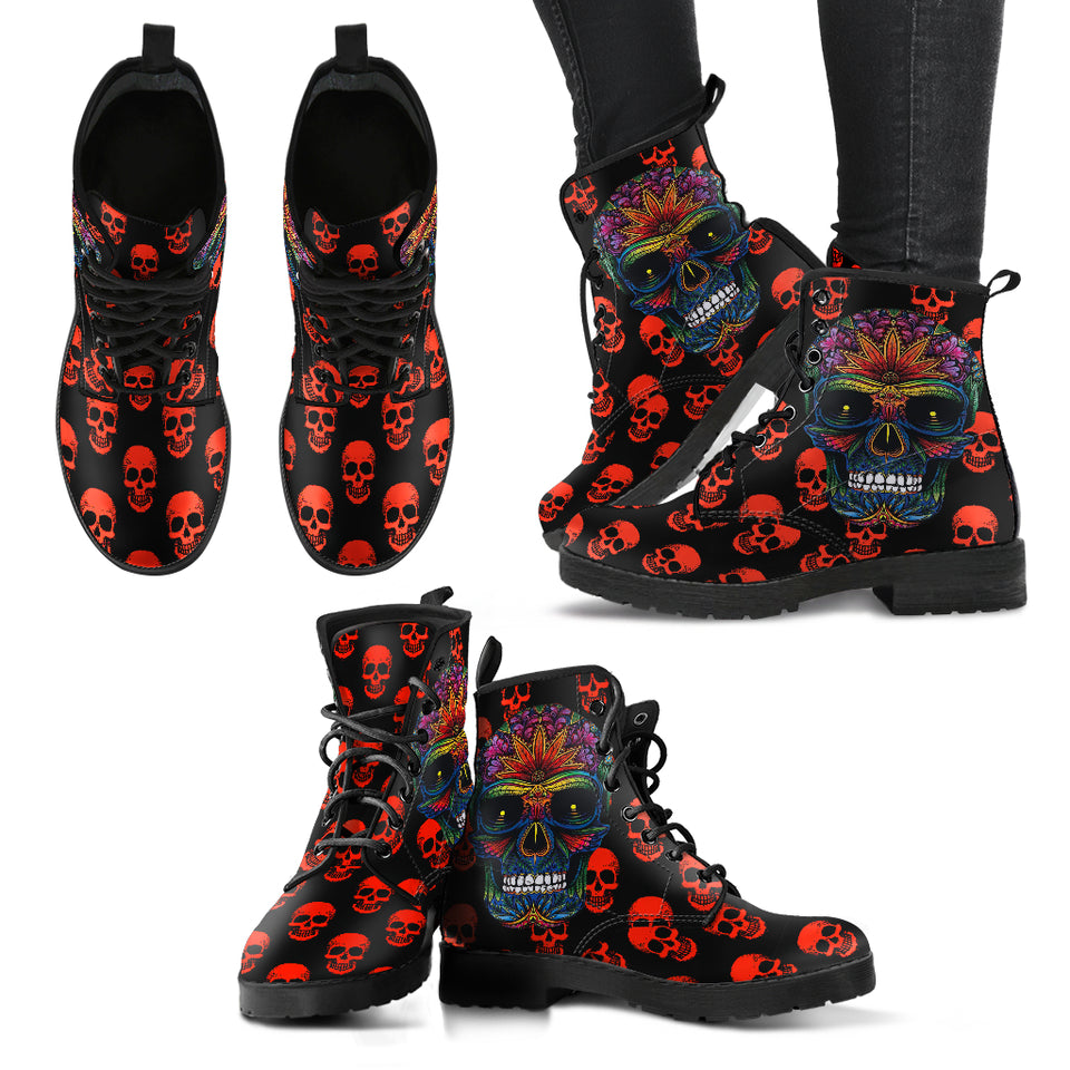 Sugar Skull, Leather boots women, skull boots, Winter Boots, womens rain boots, Hippie Boots, Bohemian boots, Vegan Boots, Ankle Boots
