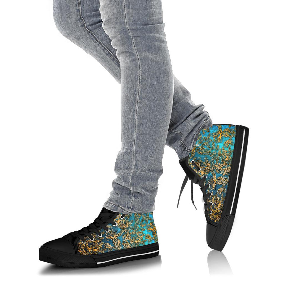Gold Floral, Vegan Leather, Streetwear, Womens Leather Boots