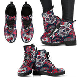 Red Sugar Skull, Dia De los Muertos, Women's Boots, Vegan Leather, Combat Style Boots, Lolita Combat Boots, Day Of The Dead