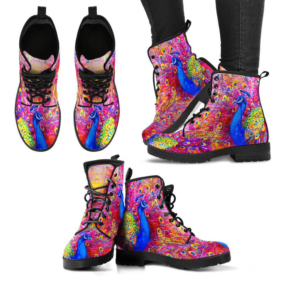 Colorful Peacock, Vegan Leather, Streetwear, Womens Leather Boots, Handmade Crafted, Fashion Boots, Rain Boots, Hippie, Festival