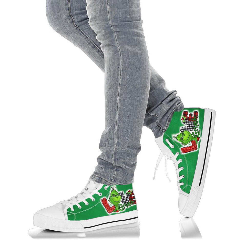 Peace Love Grinch Custom Hi Tops, Merry Christmas Custom Shoes (xanh)