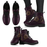 Sun Moon Mandala, Gold Burgandy Wine, Women's Boots