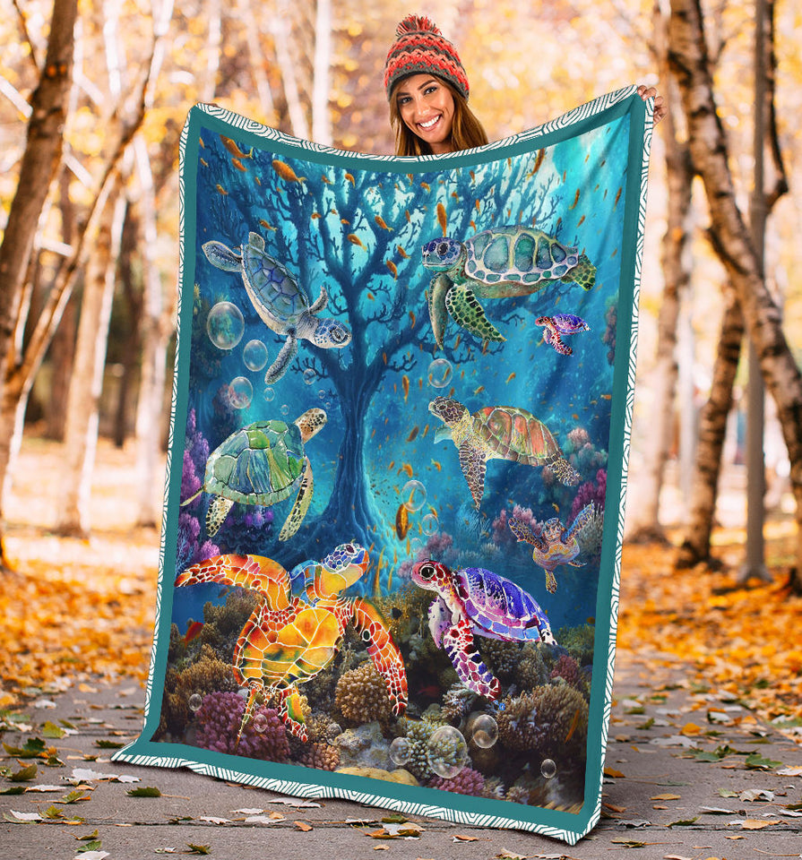 Turtle Swim With The Waves Lover Blanket