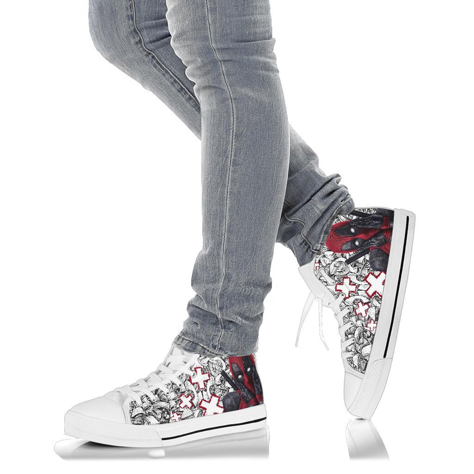 Deadpool Custom Sneakers, Marvel Comics Custom Shoes, Superhero Hand Painted Shoes Left